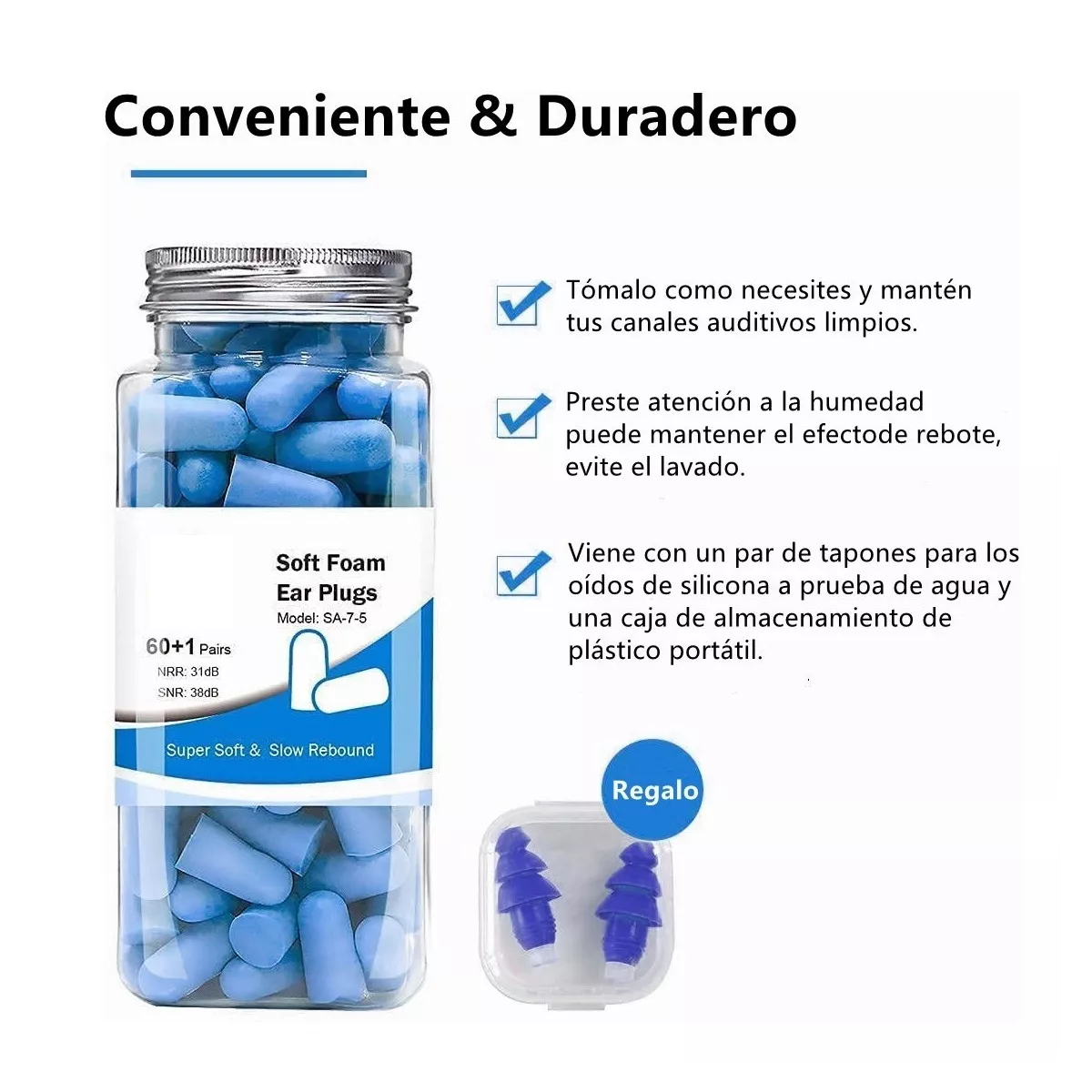 Tapones Para Oídos Ultra Suaves Silicona Para Dormir 60 Par