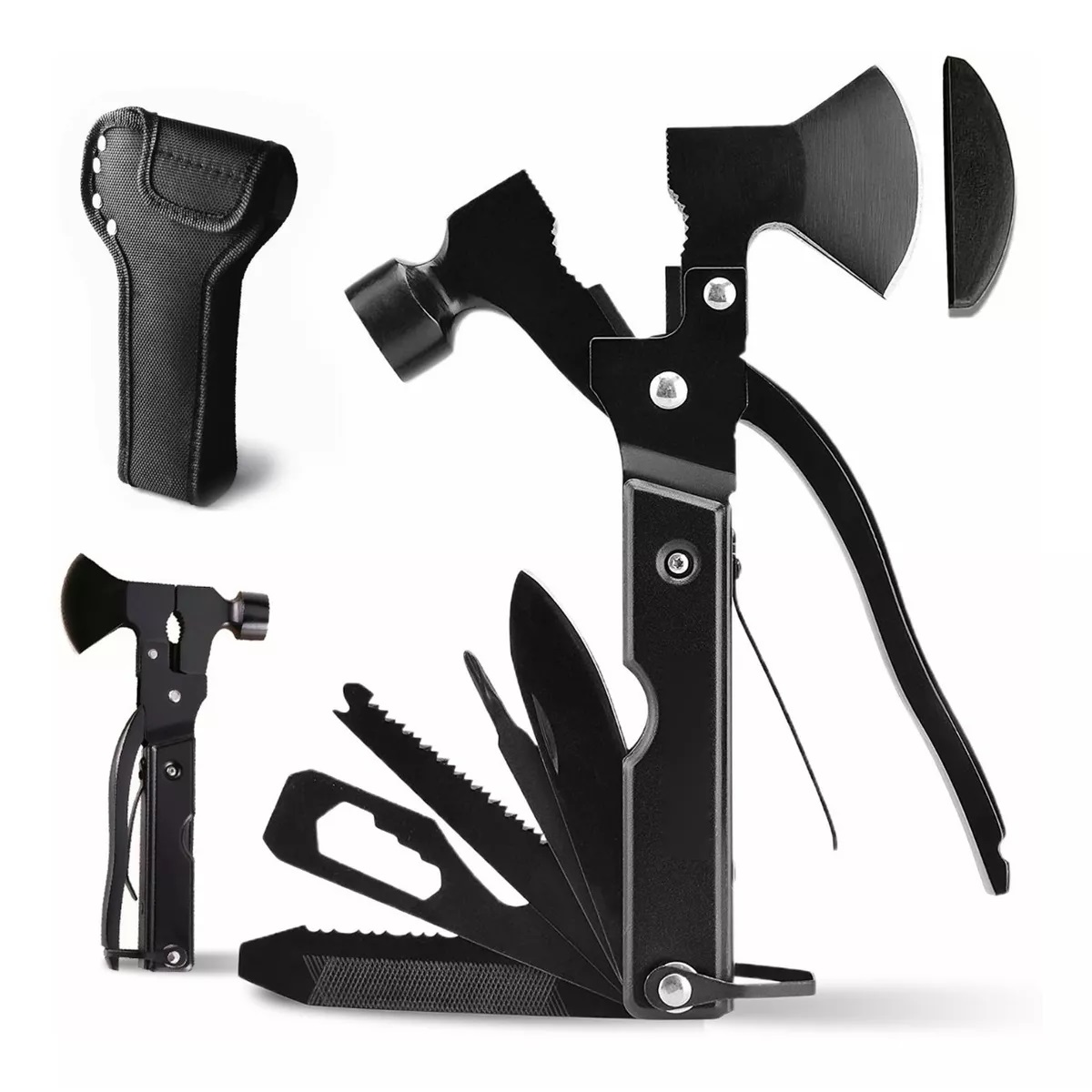 Multiherramienta Portatil Martillo Y Hacha 14 En 1 Con Funda Negro