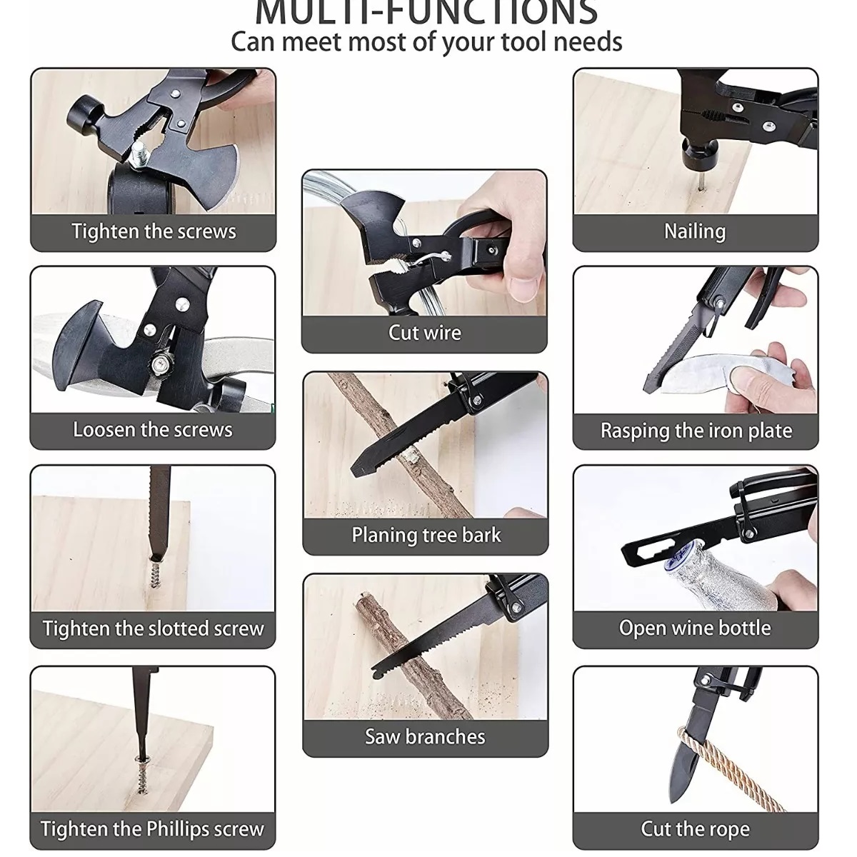 Multiherramienta Portatil Martillo Y Hacha 14 En 1 Con Funda Negro