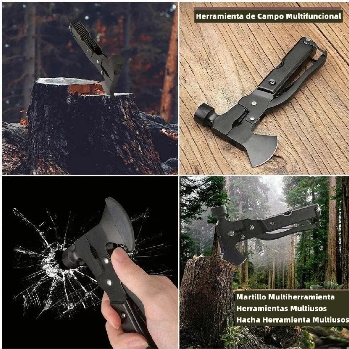 Multiherramienta Portatil Martillo Y Hacha 14 En 1 Con Funda Negro