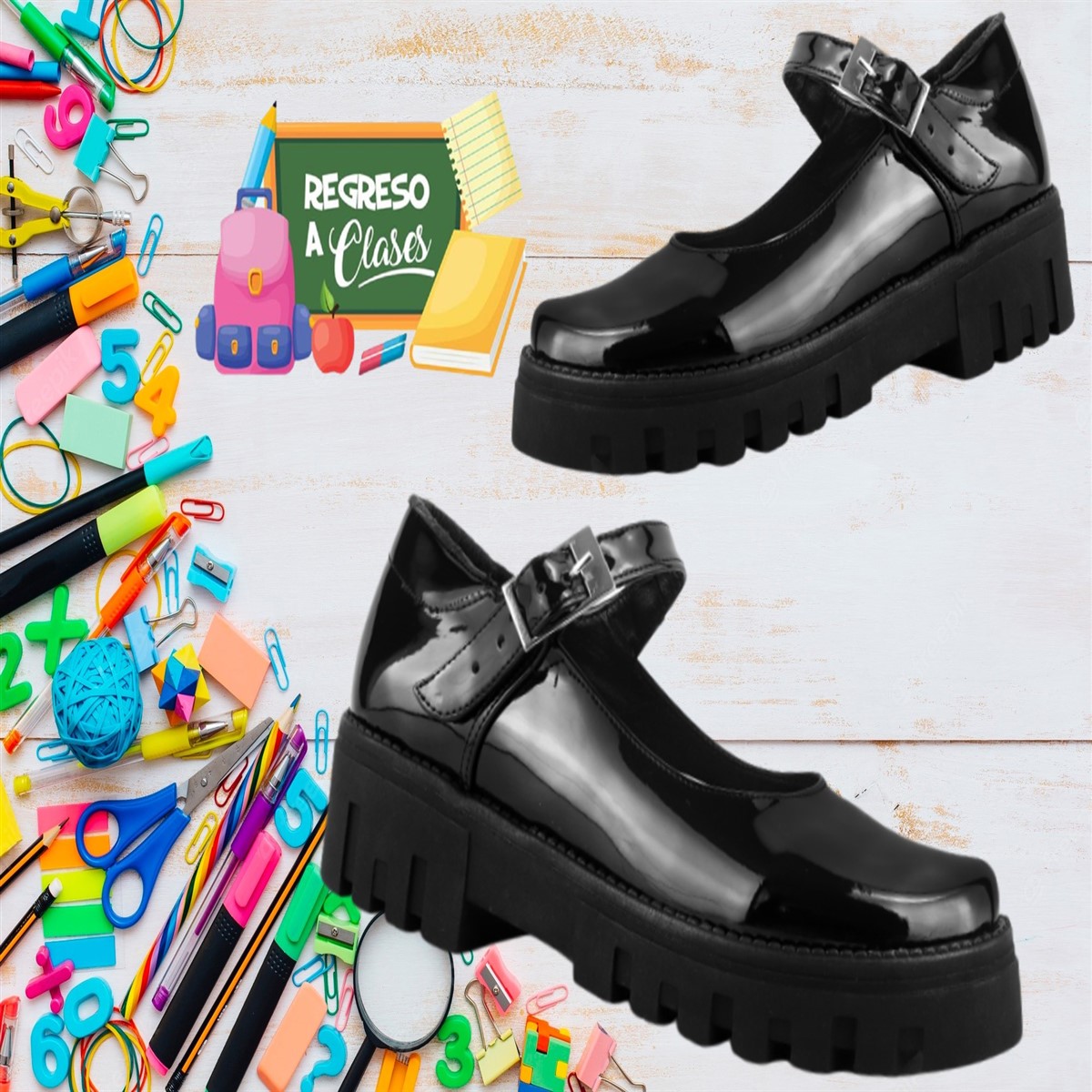 Zapato Niña Negro Escolar Comodo Arco Soporte Moda 600-3-cn.