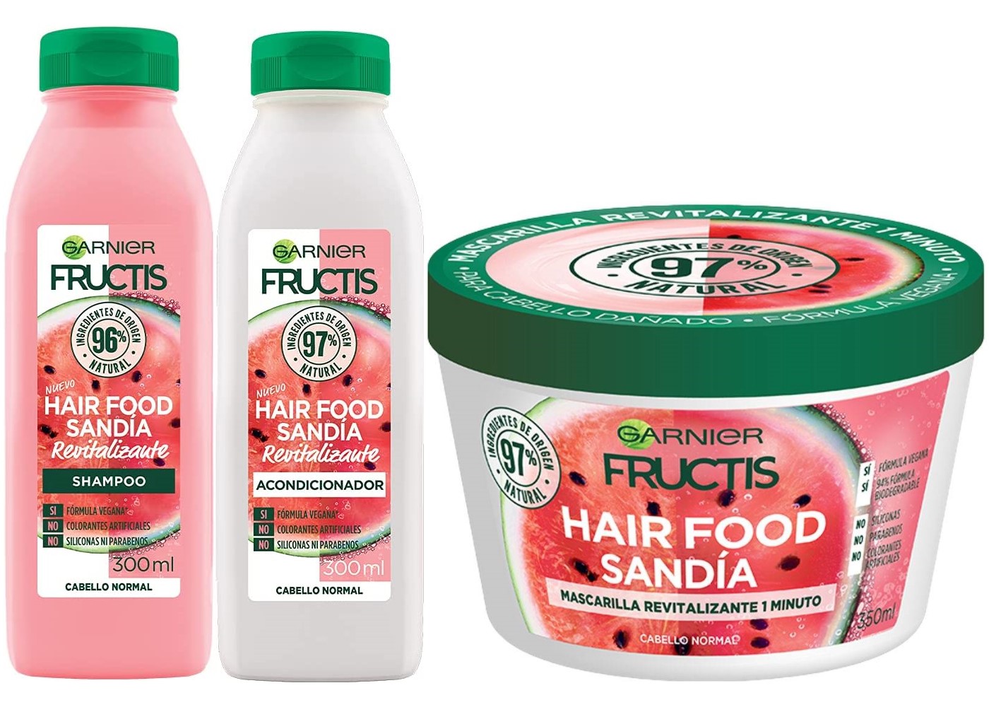 Garnier Fructis Hair Food Sandía, Shampoo, Acondicionador, Mascarilla, 3 Piezas