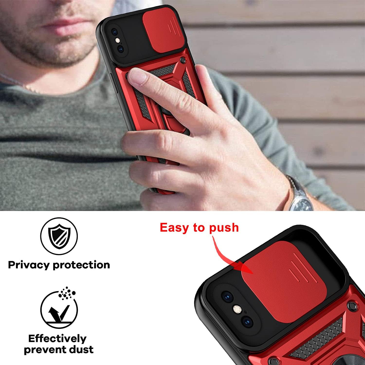 Funda para iPhone XR de 6.1" Case con Anillo Giratorio 360 A Prueba De Golpes de Uso Rudo Carcasa Compatible con Carga Inalámbrica y Soporte Magnético para Automóvil