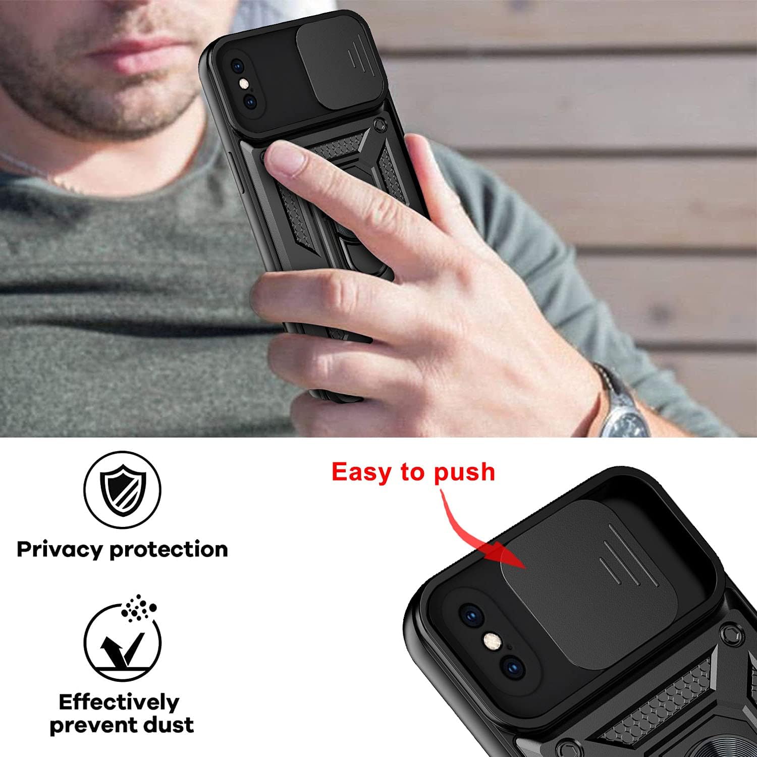 Funda para iPhone XR de 6.1" Case con Anillo Giratorio 360 A Prueba De Golpes de Uso Rudo Carcasa Compatible con Carga Inalámbrica y Soporte Magnético para Automóvil