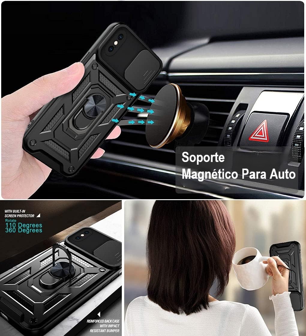 Funda para iPhone XR de 6.1" Case con Anillo Giratorio 360 A Prueba De Golpes de Uso Rudo Carcasa Compatible con Carga Inalámbrica y Soporte Magnético para Automóvil