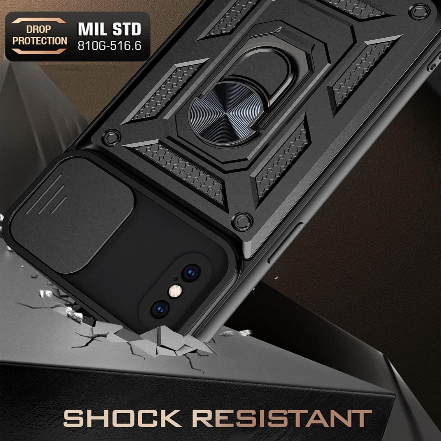 Funda para iPhone XR de 6.1" Case con Anillo Giratorio 360 A Prueba De Golpes de Uso Rudo Carcasa Compatible con Carga Inalámbrica y Soporte Magnético para Automóvil