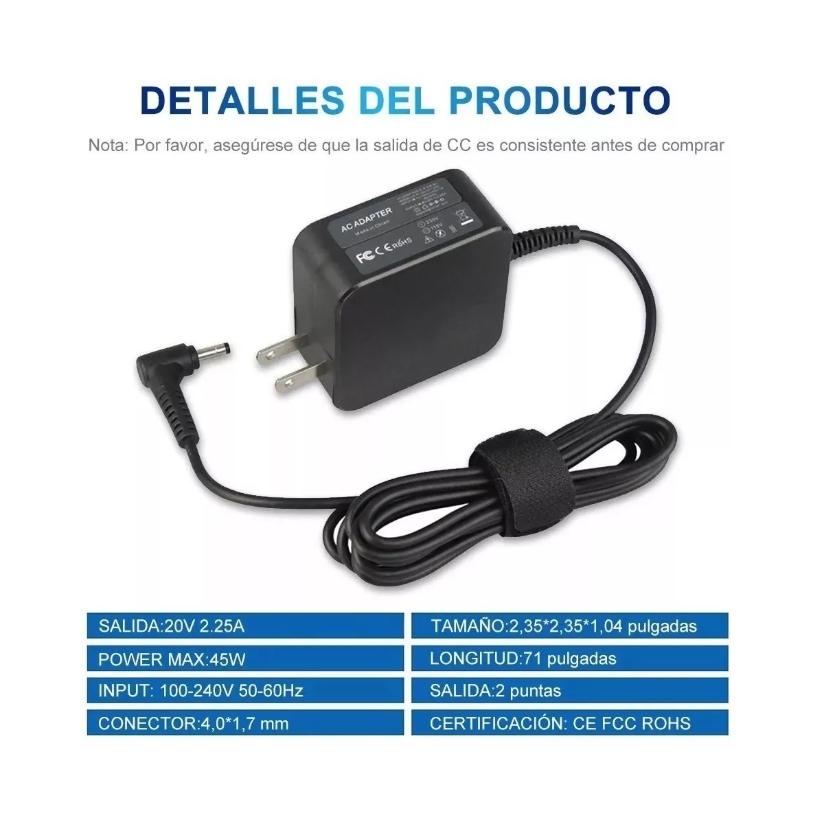45w Cargador Adecuado Para Lenovo Laptop Ideapad 20v/2.25a
