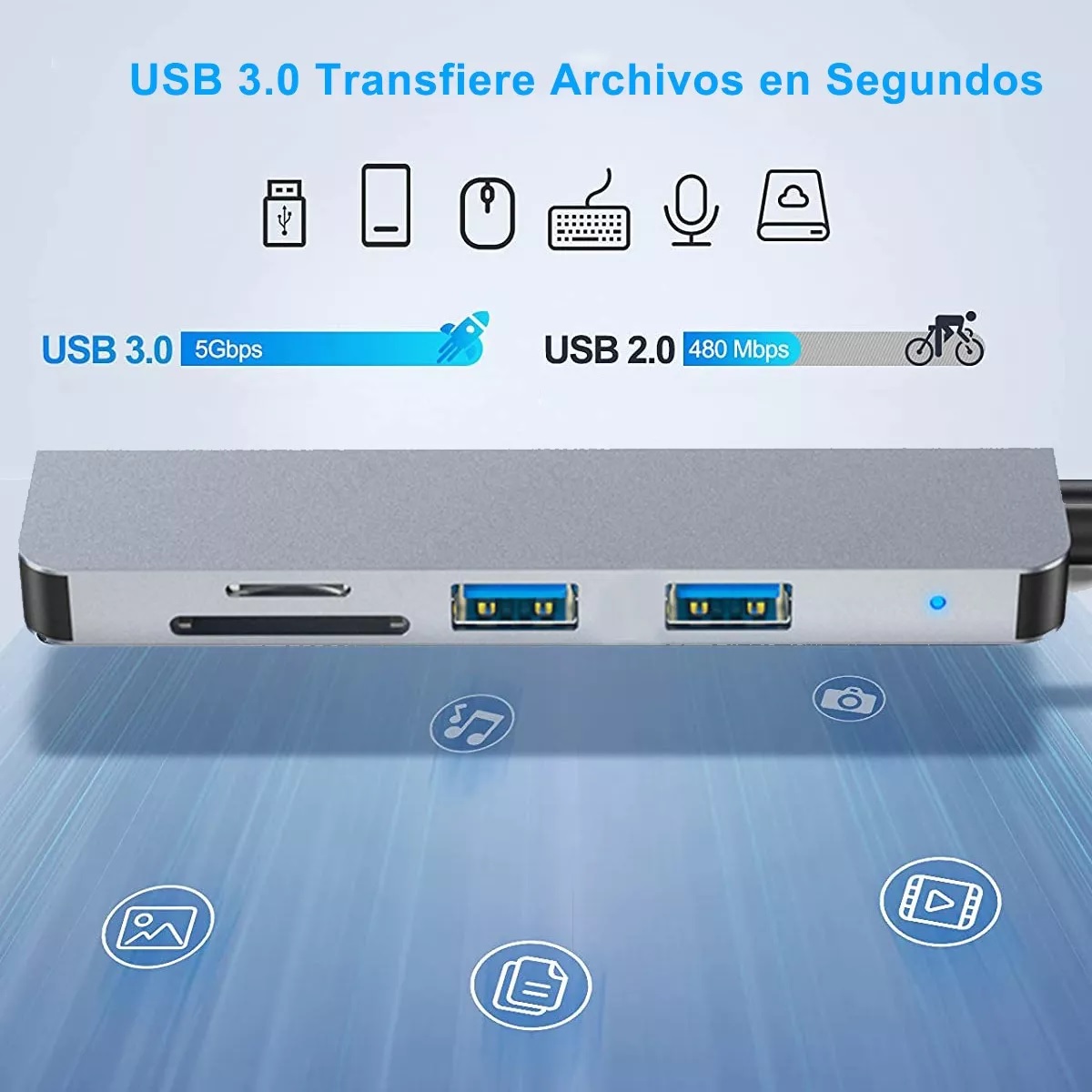  Adaptador Usb C Multi Puerto Usb 3.0 Sd Tf Tipo C Hub 5 En 1