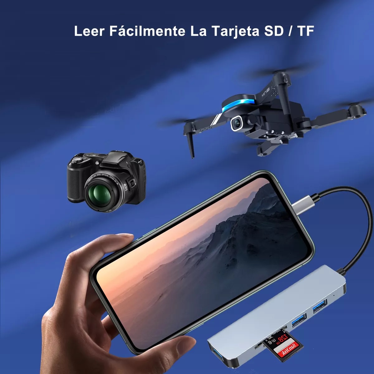  Adaptador Usb C Multi Puerto Usb 3.0 Sd Tf Tipo C Hub 5 En 1