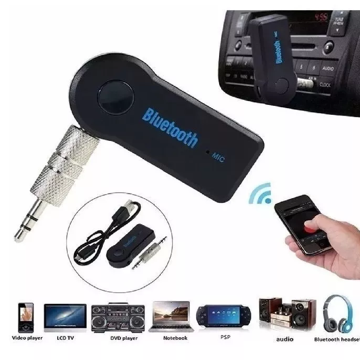 Receptor Auxiliar Bluetooth Aux 3.5 Auto Coche Manos Libres