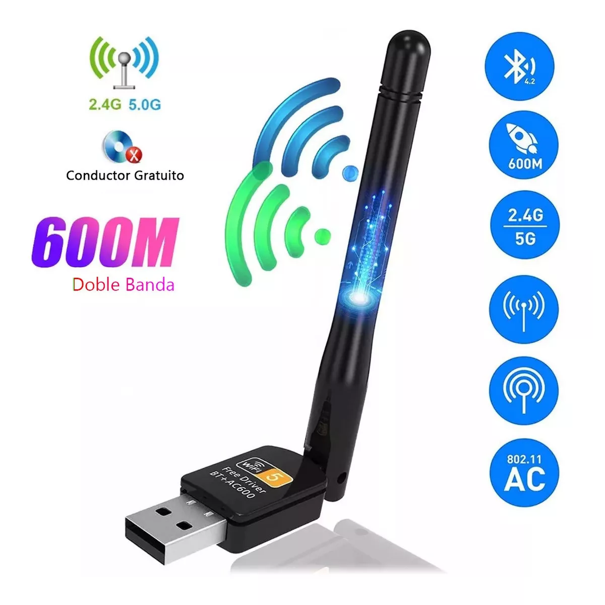 Antena Usb Wifi Adaptador Inalámbricade 600mbps Bluetooth