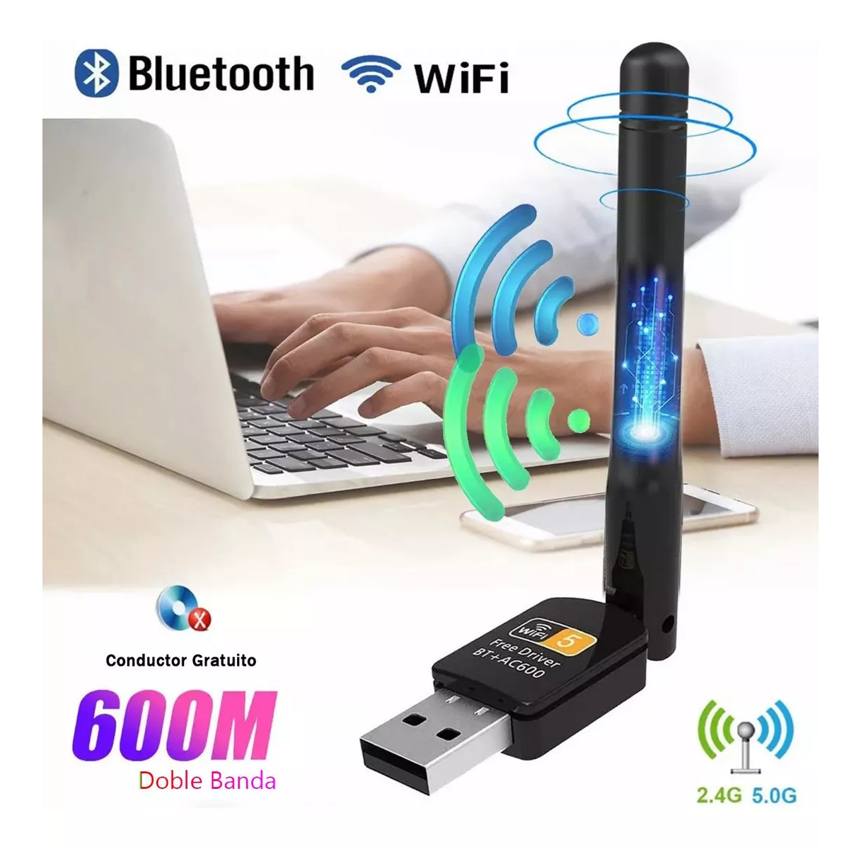Antena Usb Wifi Adaptador Inalámbricade 600mbps Bluetooth