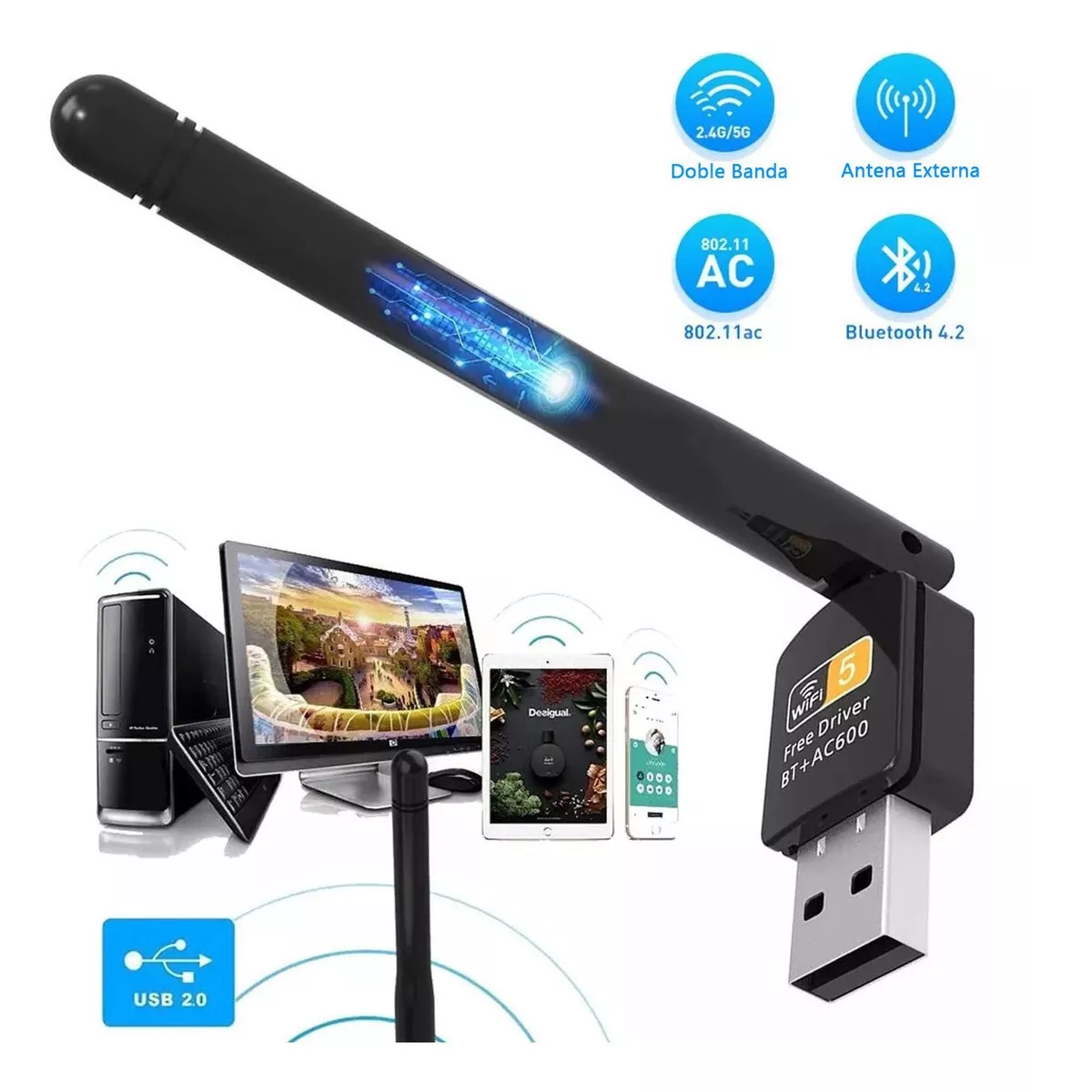 Antena Usb Wifi Adaptador Inalámbricade 600mbps Bluetooth