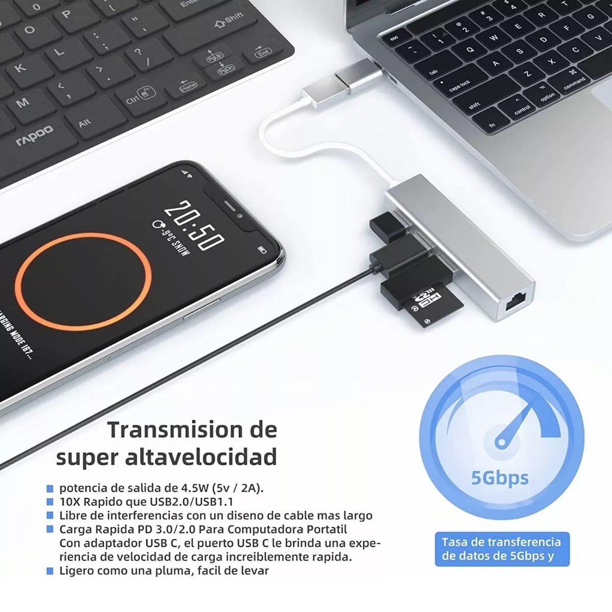 Adaptador Hub Ethernet Rj45 Red Lan Gigabit Usb C 3 Usb3.0