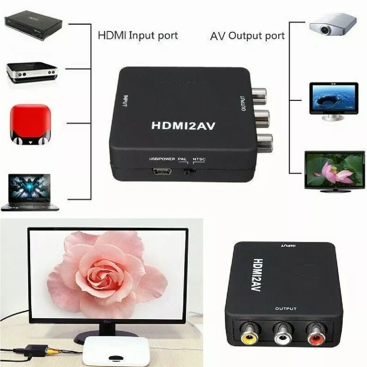 Convertidor Adaptador De Audio Y Video Tv Hdmi A Rca 1080