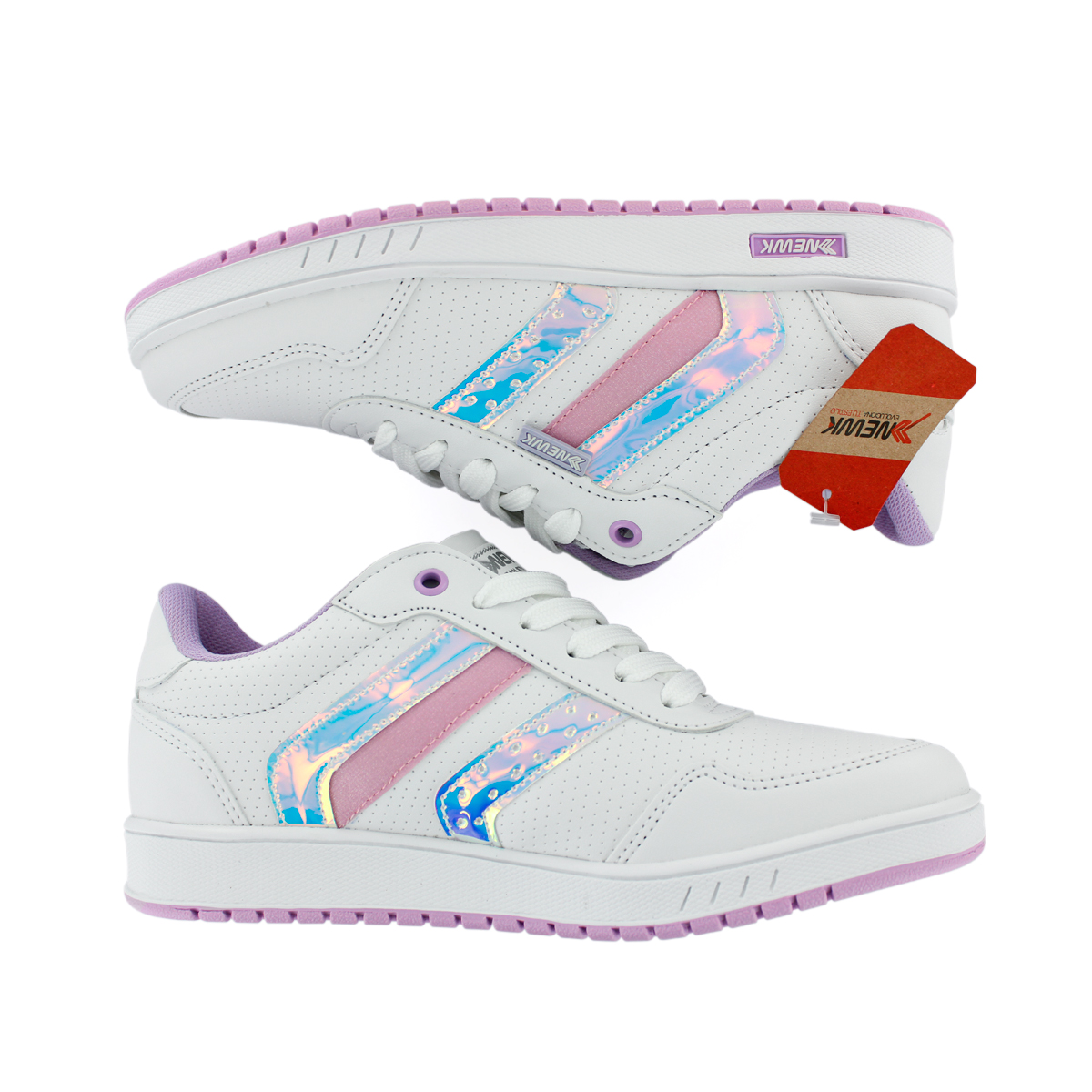 Tenis Newk Mujer Línea Zaprope Blanco Lila Tornasol.