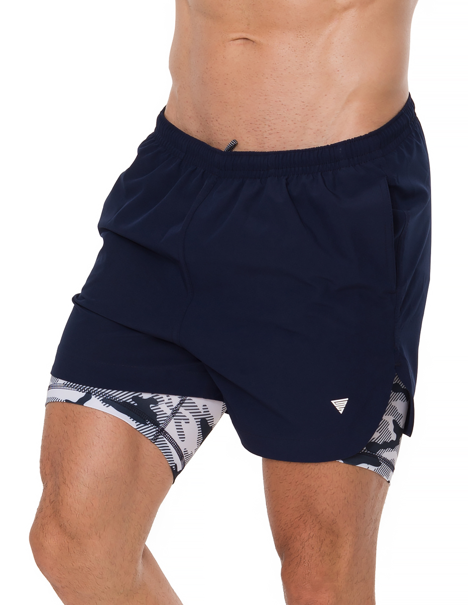 Traje de Baño Para Hombre y Adolescente para Nadar y Gym, Bañador Short Estampado Multideporte De Secado Rápido con Licra Interna De compresión, Modelo NAVY CAMO