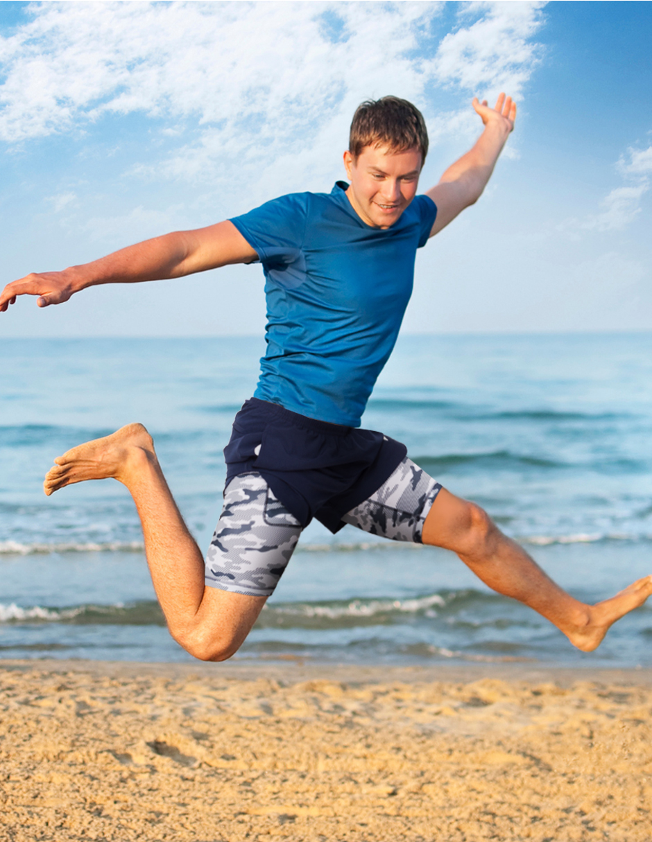 Traje de Baño Para Hombre y Adolescente para Nadar y Gym, Bañador Short Estampado Multideporte De Secado Rápido con Licra Interna De compresión, Modelo NAVY CAMO
