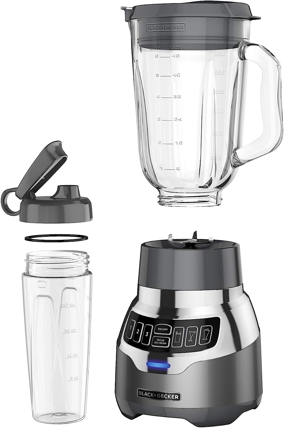 BLACK+DECKER Licuadora silenciosa con vaso de vidrio Cyclone BL1400DG-P
