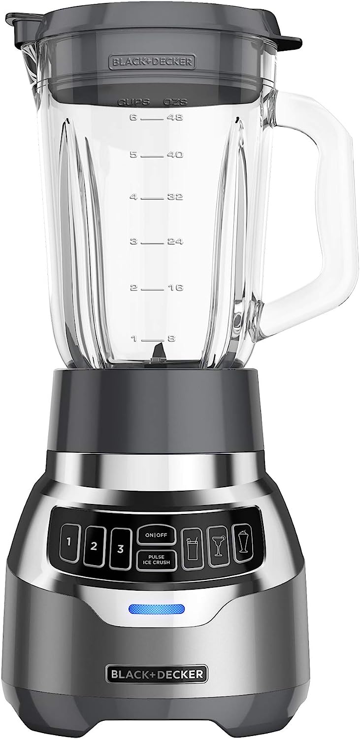 BLACK+DECKER Licuadora silenciosa con vaso de vidrio Cyclone BL1400DG-P
