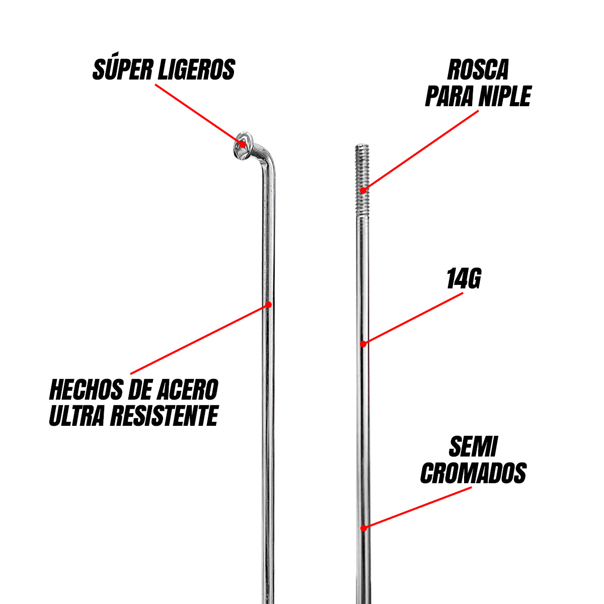 72 Rayos Bicicleta R29 Semicromado 14g Con Niples
