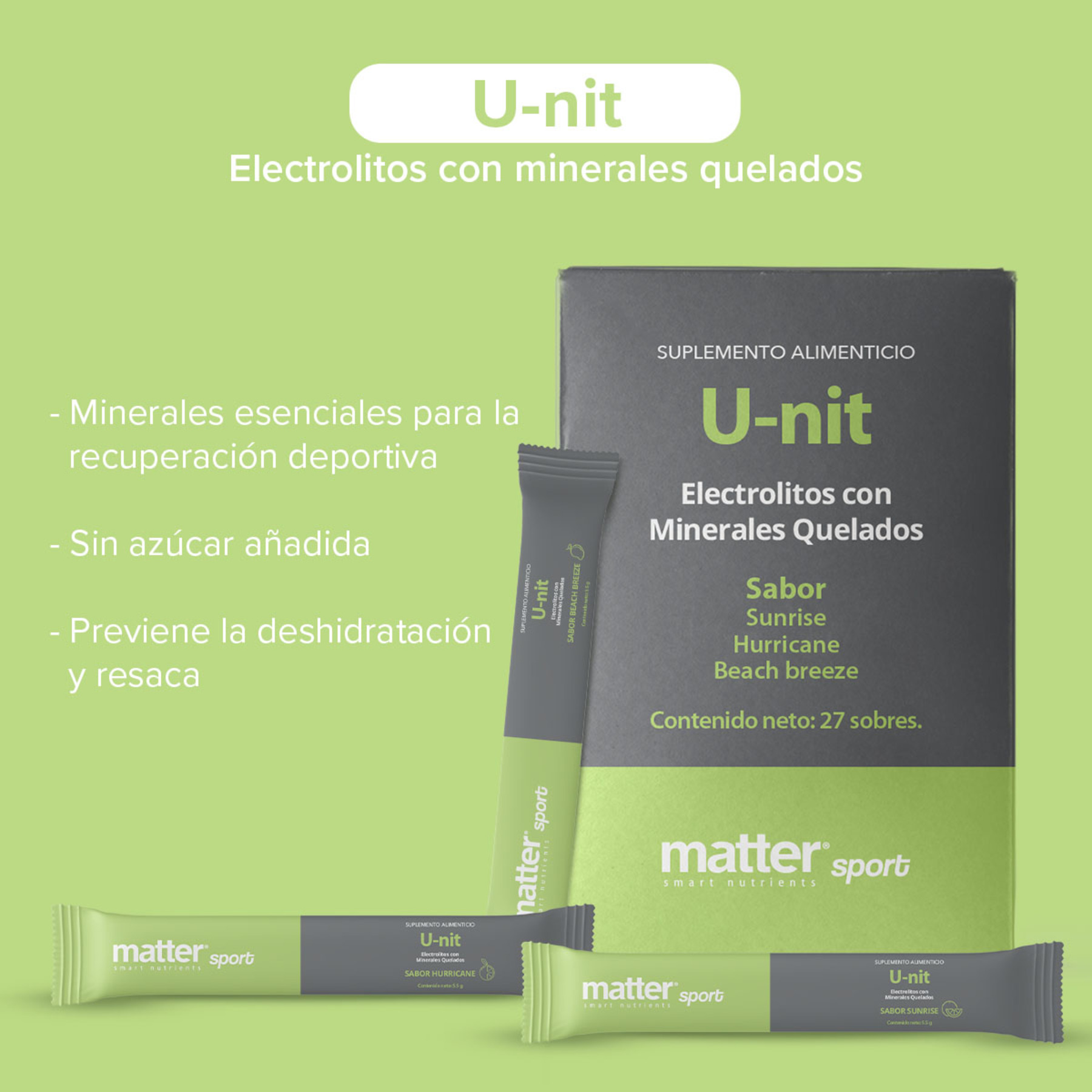 Electrolitos Con Minerales Quelados, 3 Sabores U-nit Matter