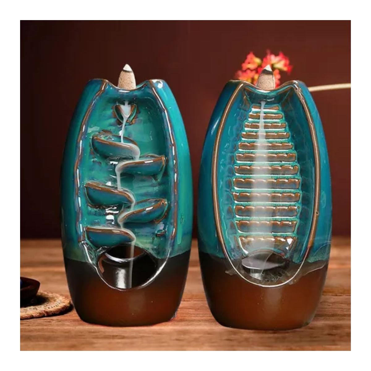 Quemador De Incienso De Cerámica Con Cascada De Reflujo AZUL