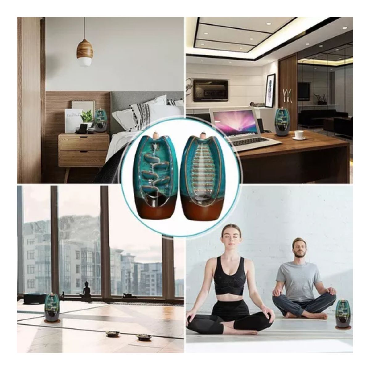 Quemador De Incienso De Cerámica Con Cascada De Reflujo AZUL