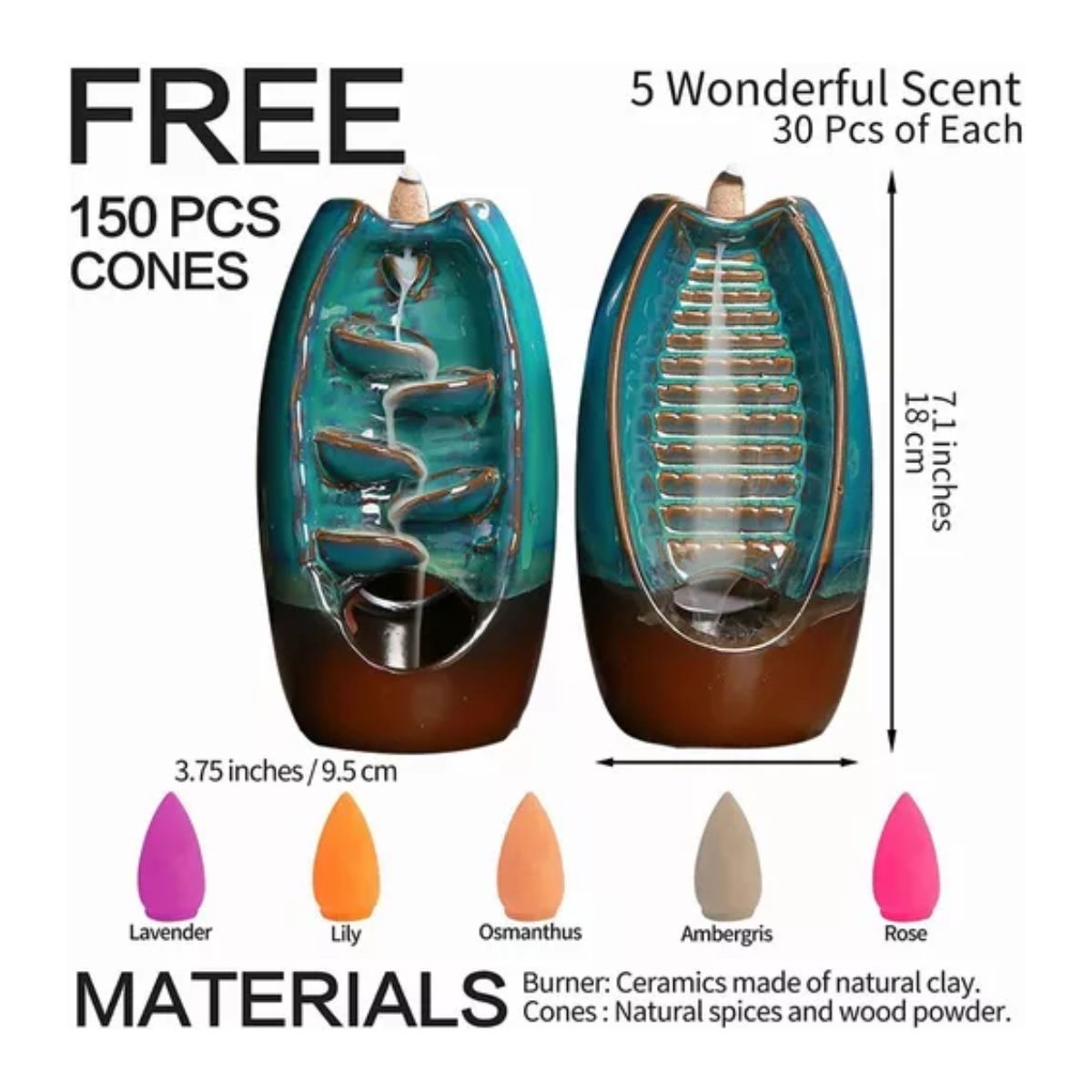 Quemador De Incienso De Cerámica Con Cascada De Reflujo AZUL