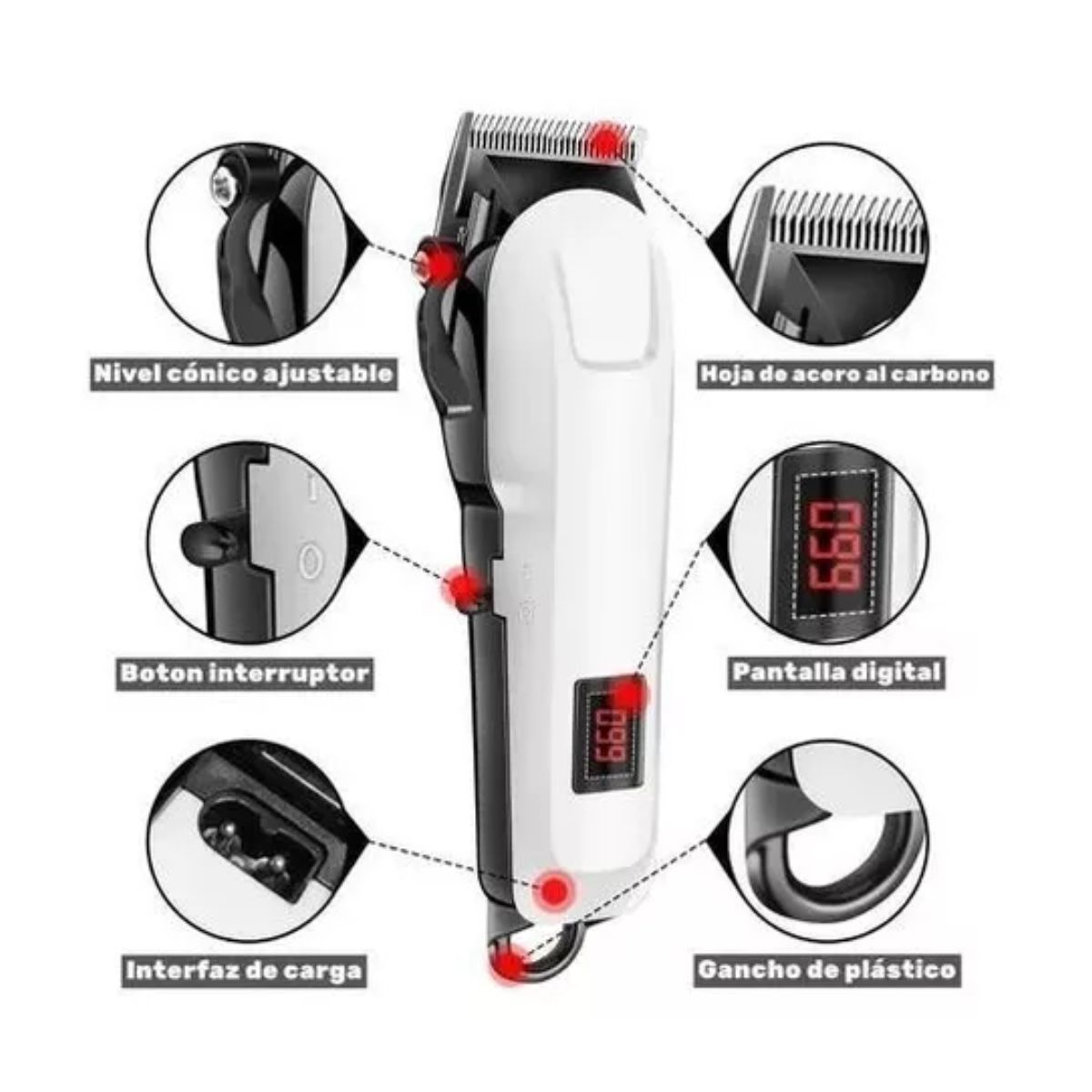 Maquina Para Cortar Cabello Cortadora De Pelo Profesional Blanca