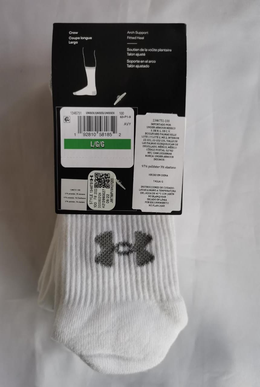 Calcetas Under Armour Heatgear Crew 1312341-100 Entrenamiento