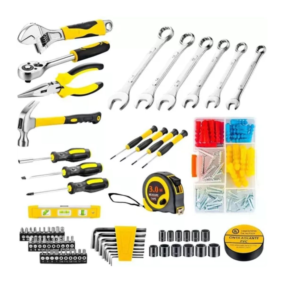 108pcs Juego De Herramientas Mecánicas Domésticas Reparación Gris Amarillo