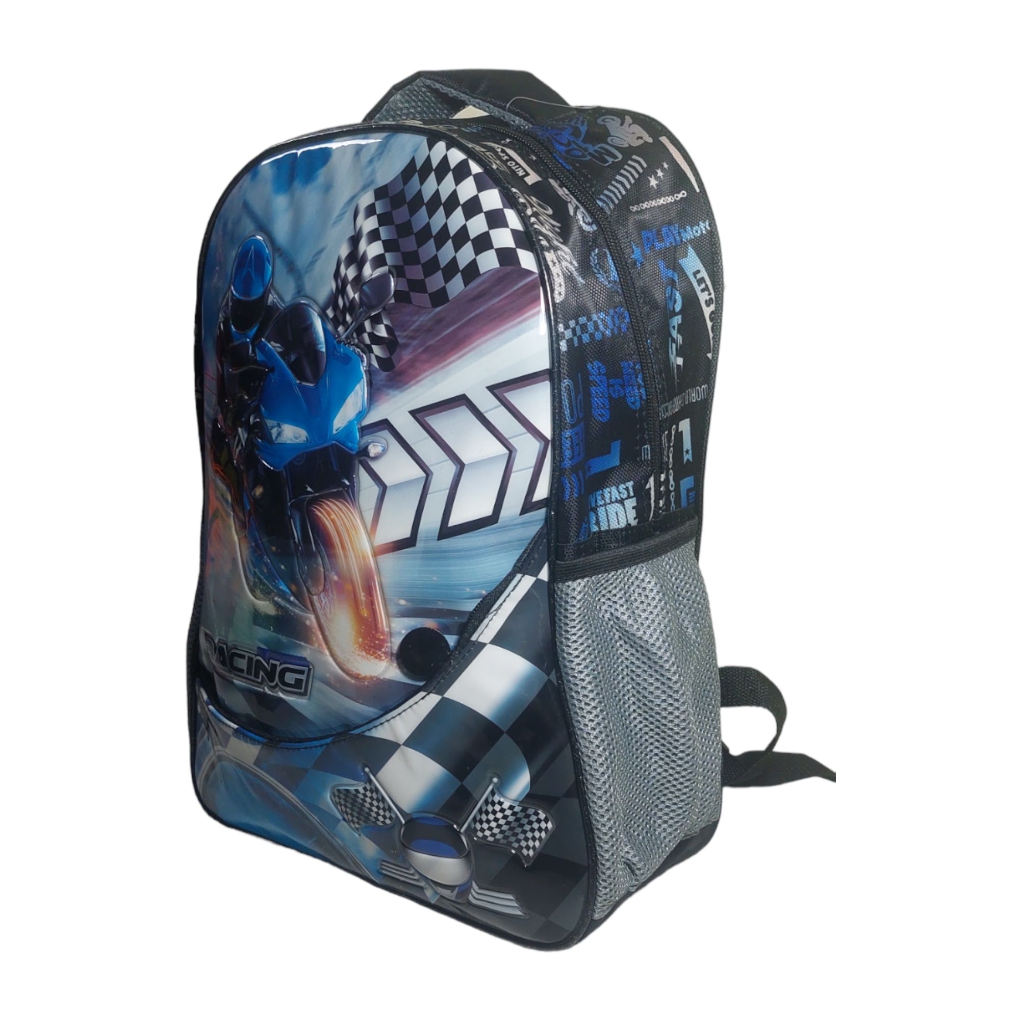 Combo de Mochila Lonchera y lapicera de Autos de carreras Marca Travel Republic