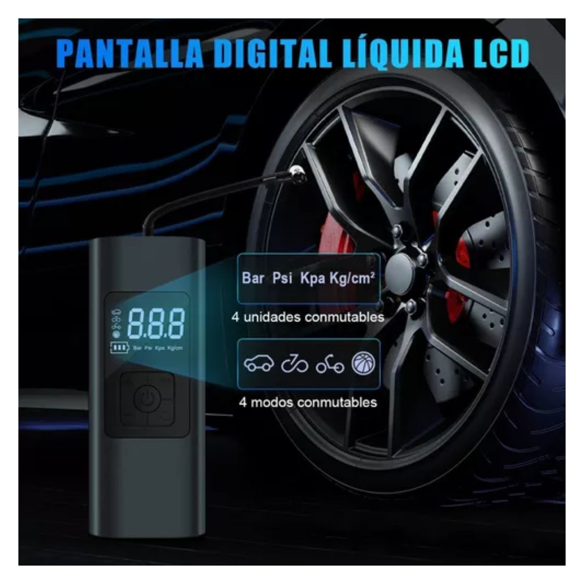 Bomba De Aire Inalámbrica Para Inflar Llantas Negro