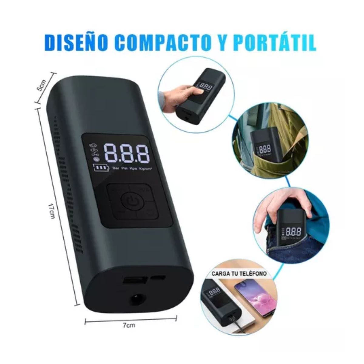 Bomba De Aire Inalámbrica Para Inflar Llantas Negro