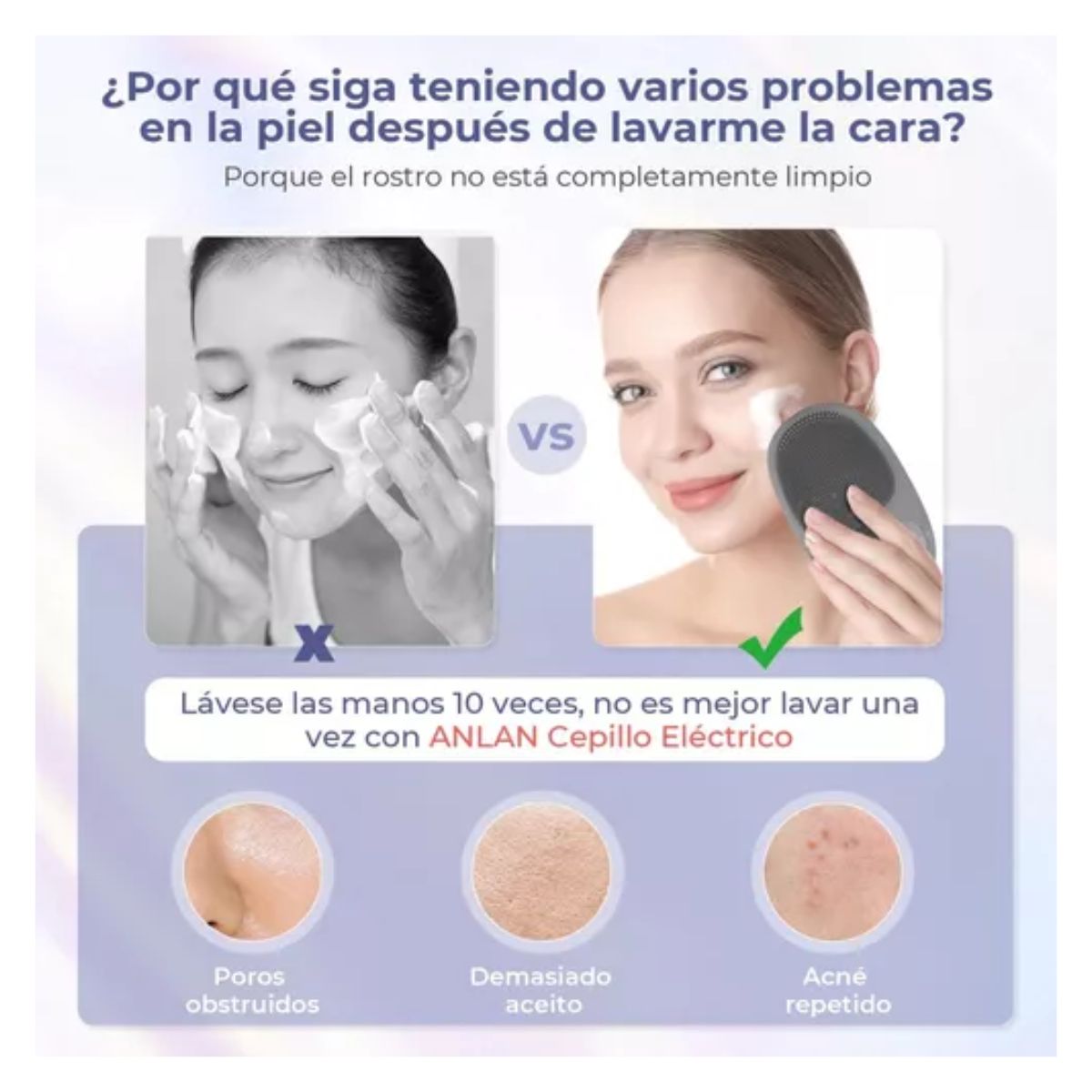Limpiadora Facial Eléctrica Recargable Masajeador Exfoliante Negro