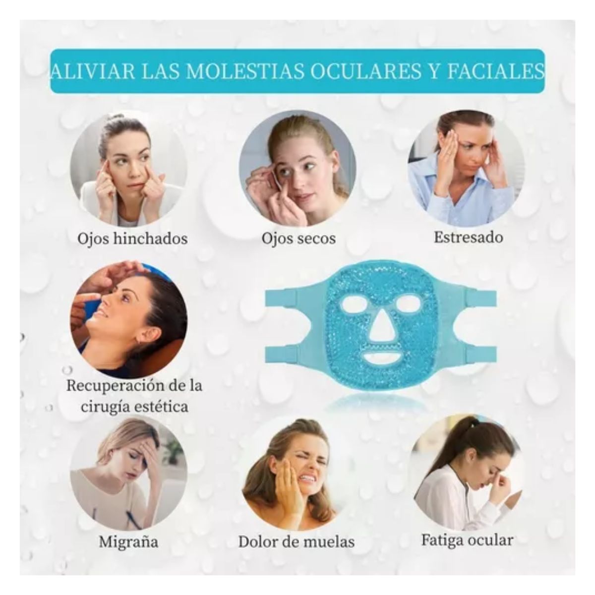 Mascarilla Facial De Hielo Hidrogel Relajante Frio/caliente Azul