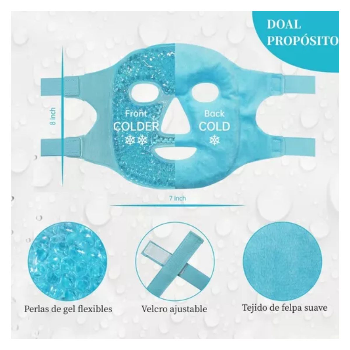 Mascarilla Facial De Hielo Hidrogel Relajante Frio/caliente Azul