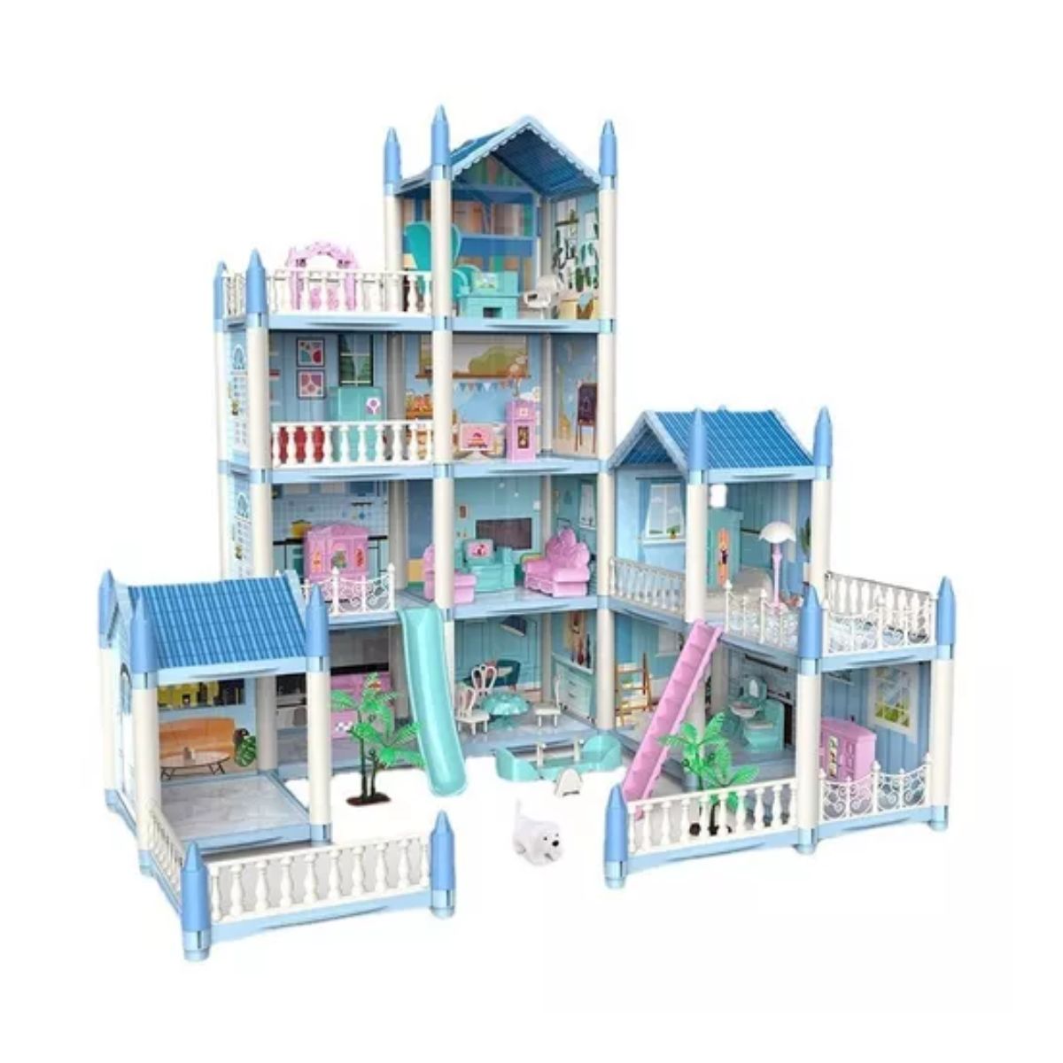 Casita Casa De Muñecas Con Muebles Castillo De Princesa Azul