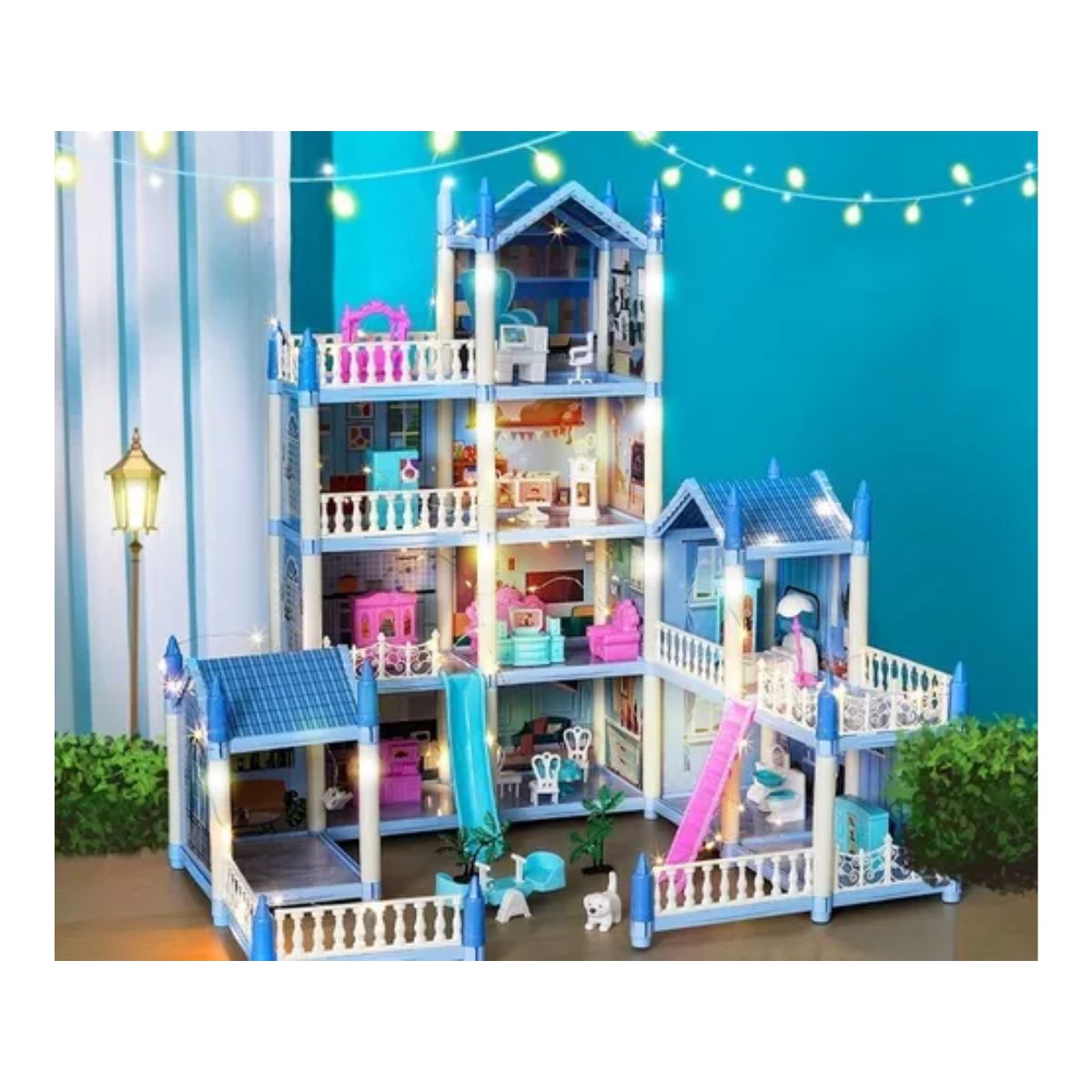 Casita Casa De Muñecas Con Muebles Castillo De Princesa Azul