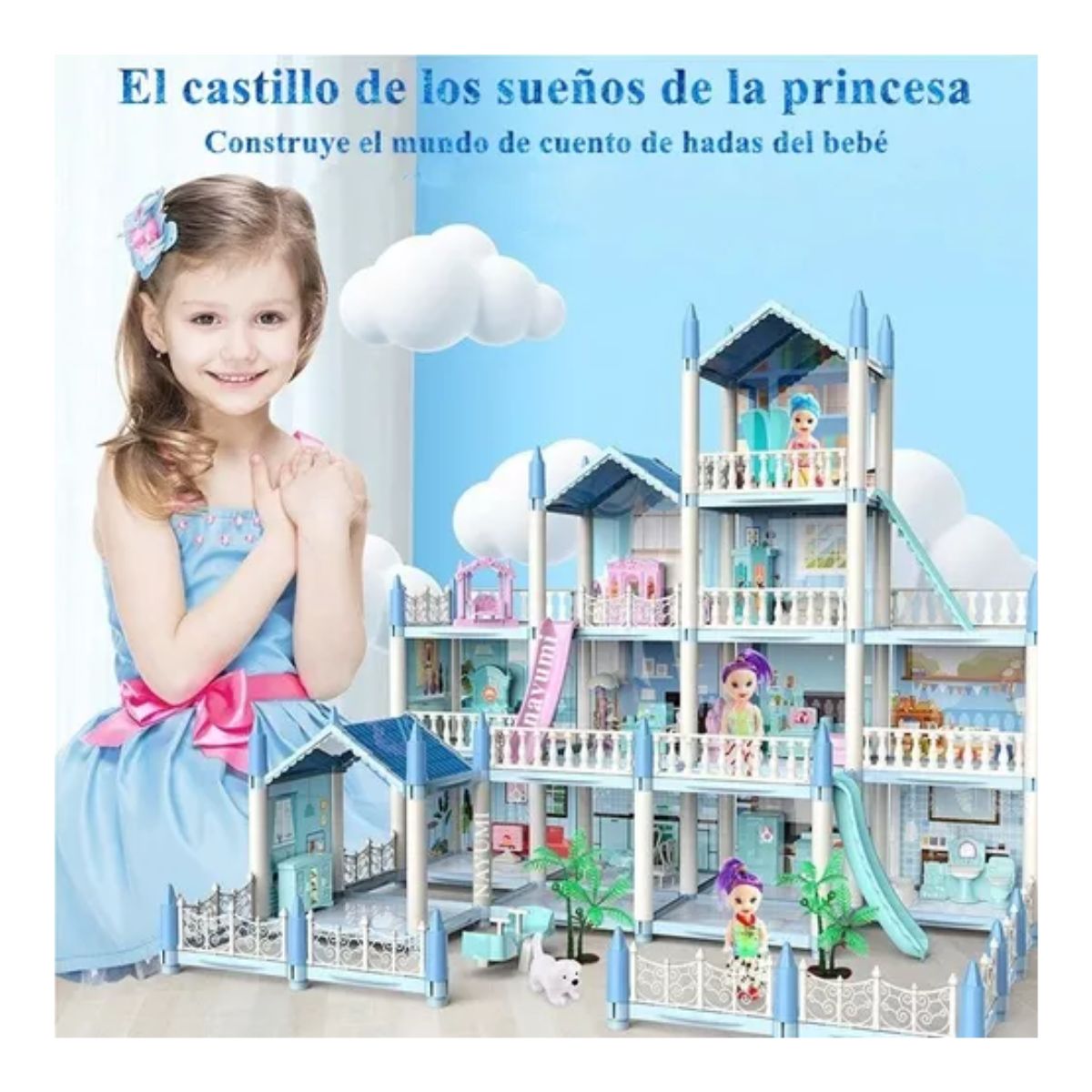 Casita Casa De Muñecas Con Muebles Castillo De Princesa Azul