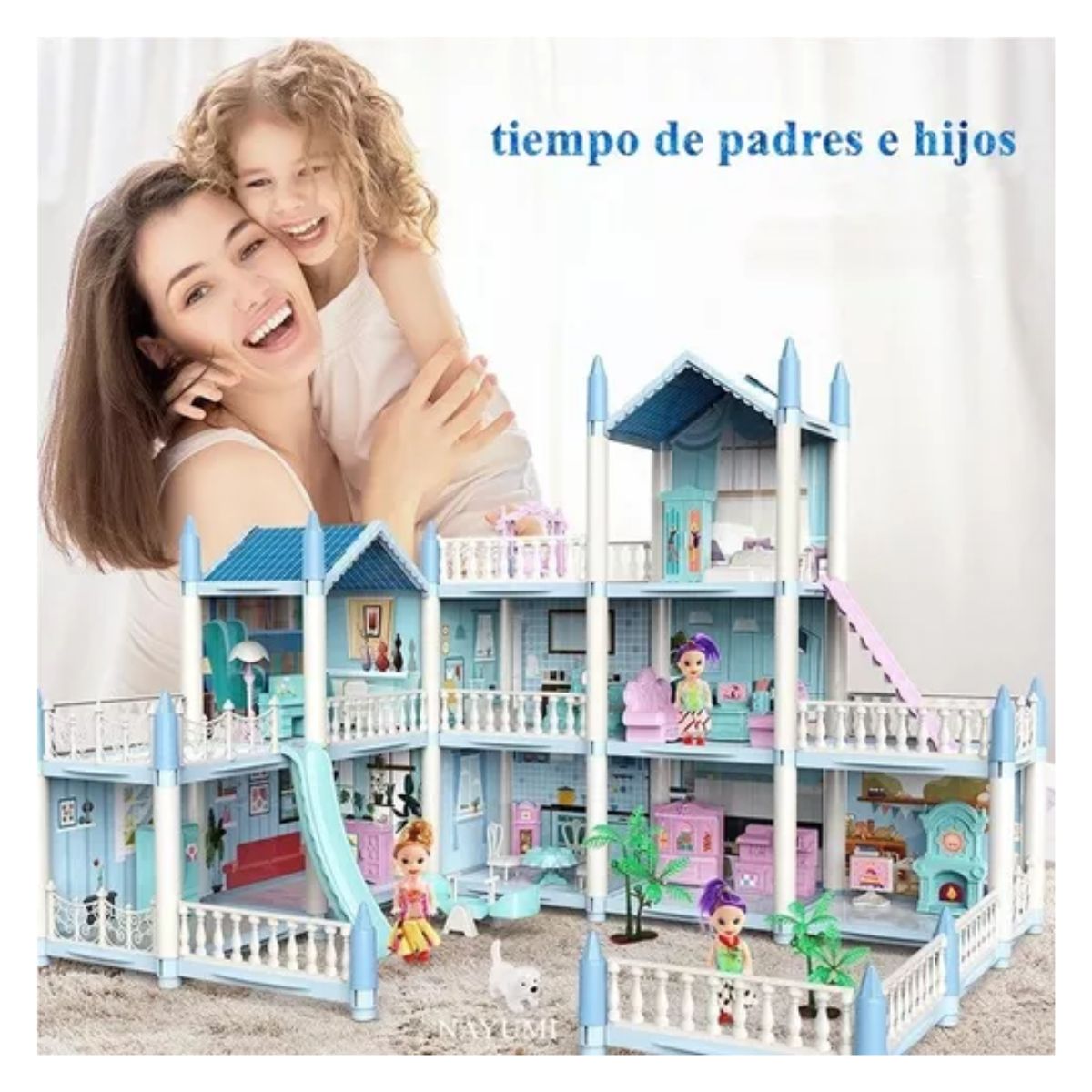 Casita Casa De Muñecas Con Muebles Castillo De Princesa Azul