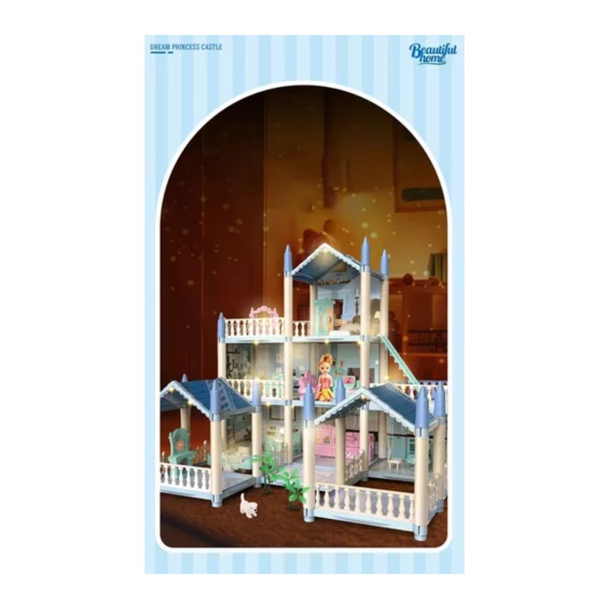 Casita Casa De Muñecas Con Muebles Castillo De Princesa Azul