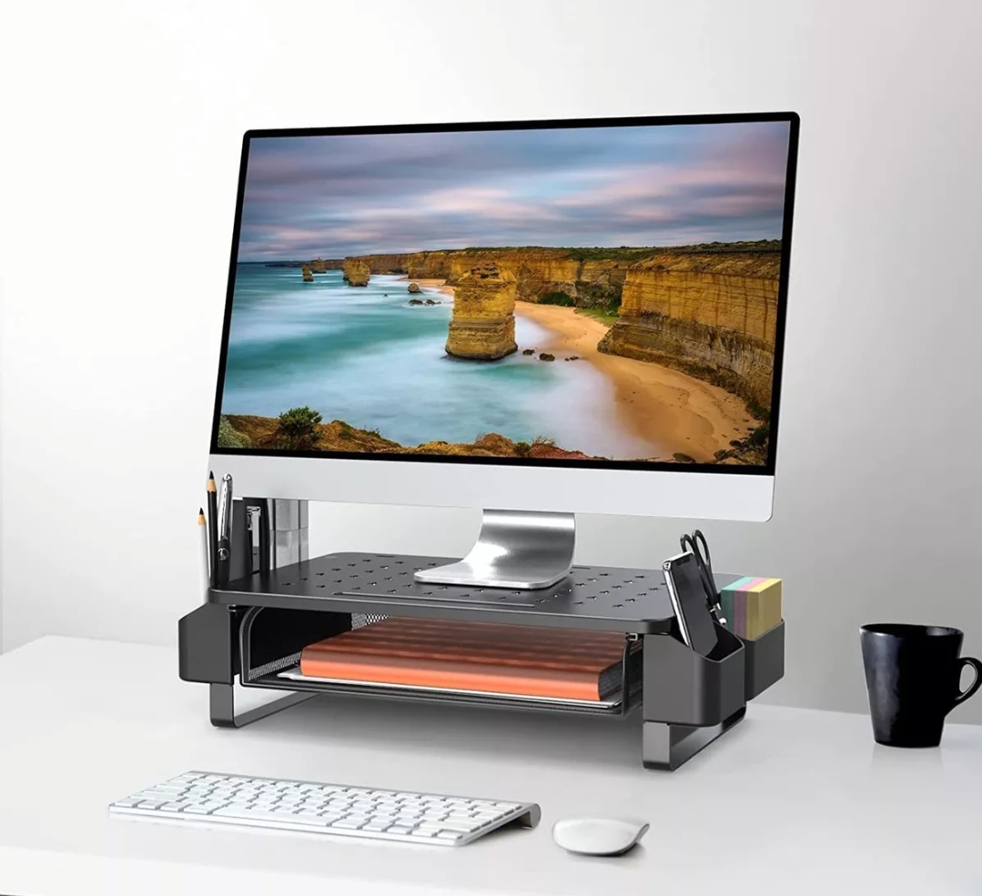 Soporte Elevador De Metal Para Monitor Con Cajón Organizador
