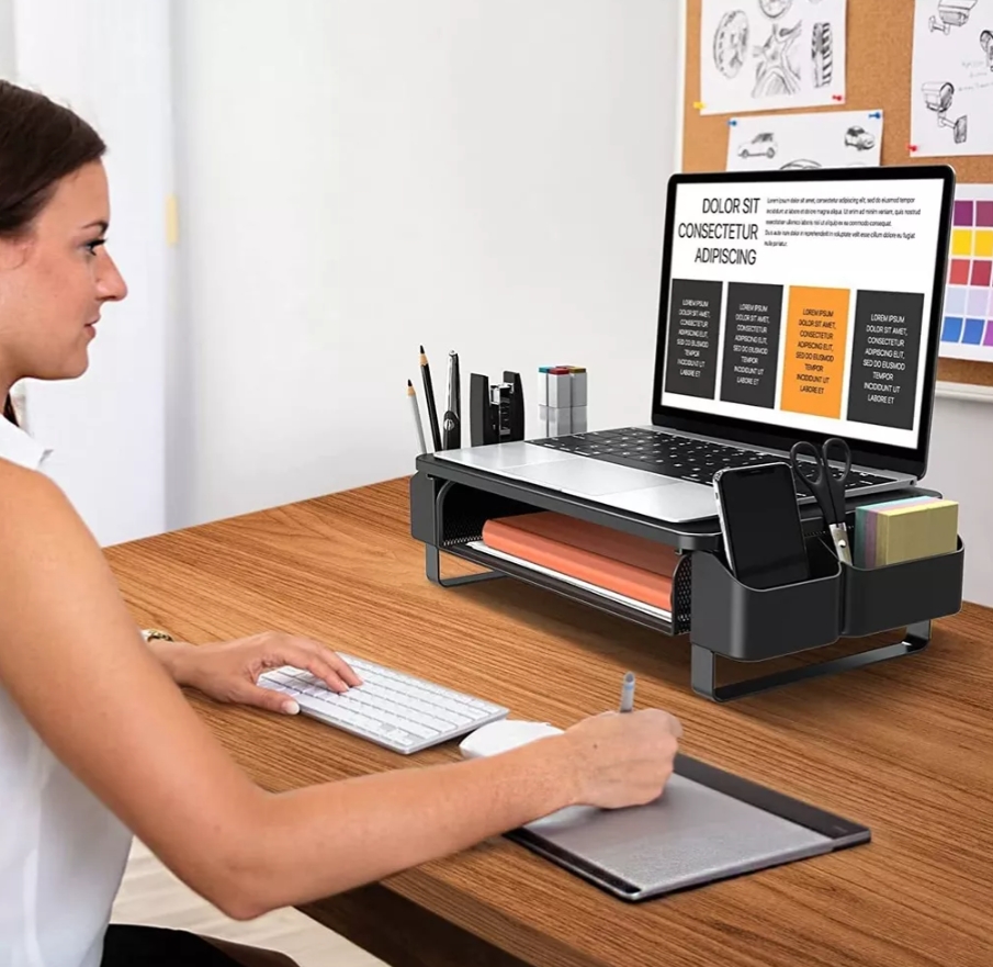 Soporte Elevador De Metal Para Monitor Con Cajón Organizador