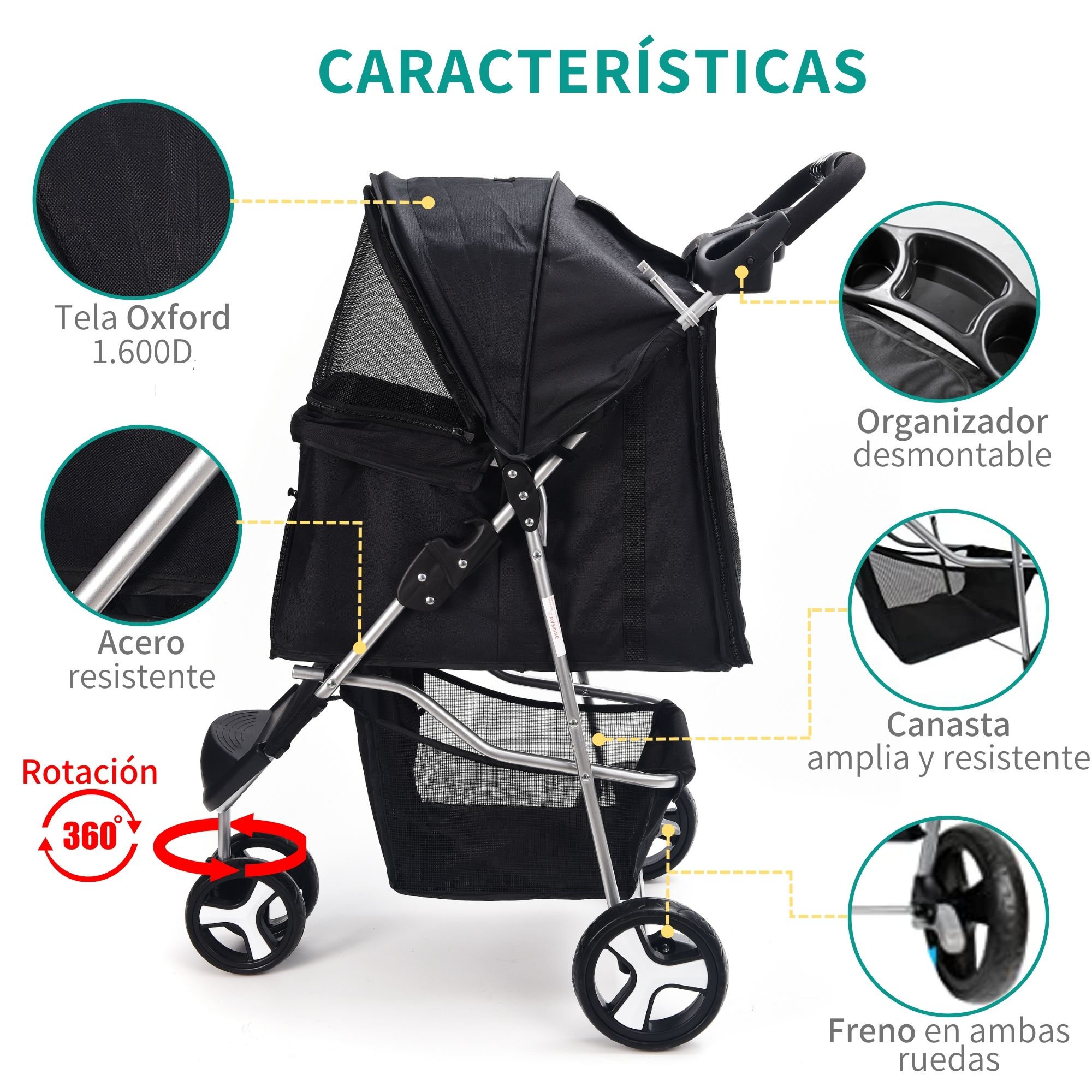 Carriola Plegable Para Perro Gato Mascotas Transportadora 