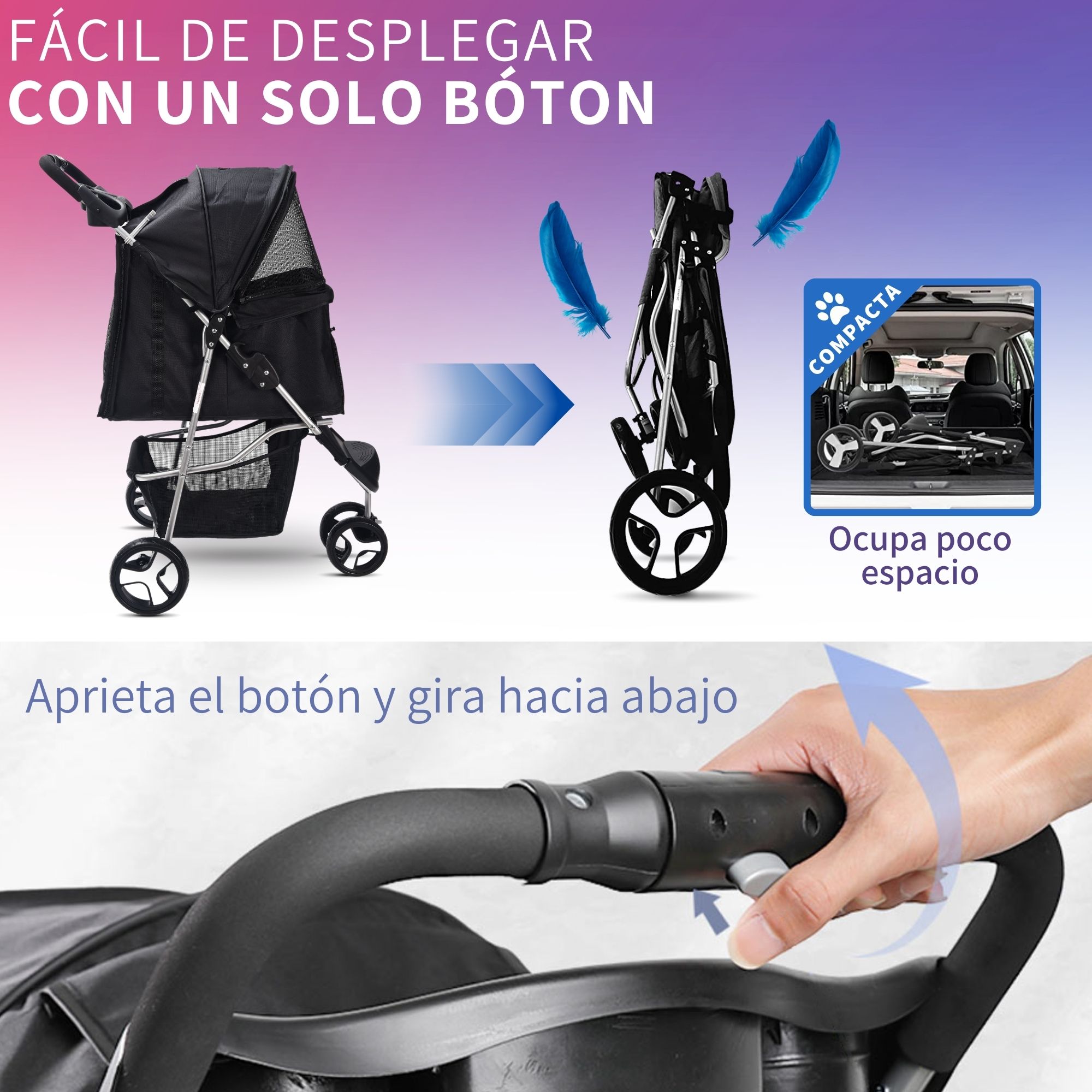 Carriola Plegable Para Perro Gato Mascotas Transportadora 