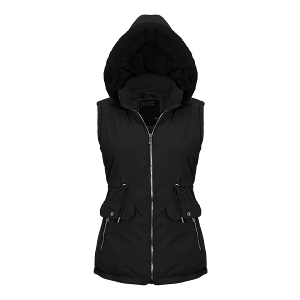 Chaleco para dama Modelo Bety Doble vista largo, con gorro desmontable 