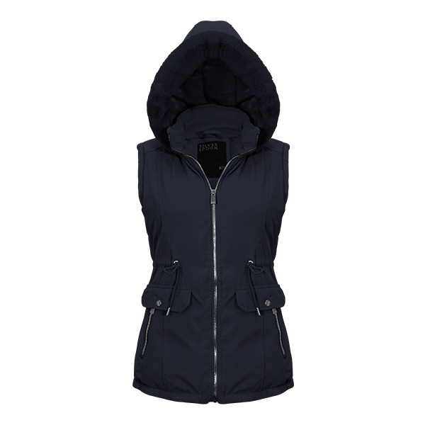 Chaleco para dama Modelo Bety Doble vista largo, con gorro desmontable 