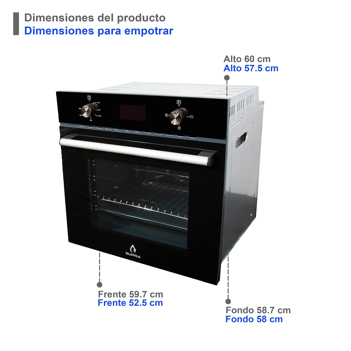 Horno Eléctrico Con Convección Para Empotrar Supra ZAFIRO 220  De 60l